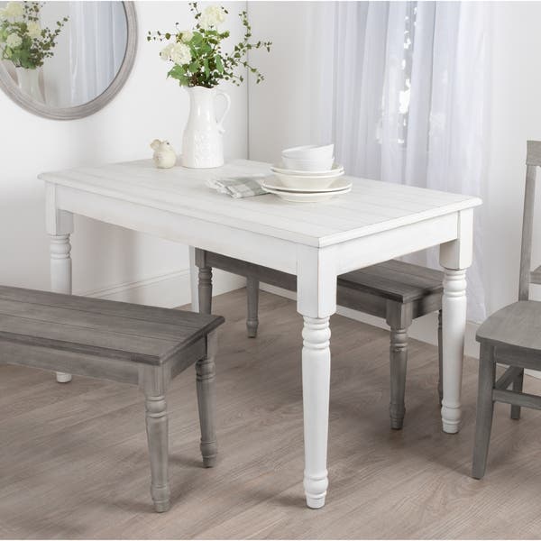 Kate and Laurel 54" White Cates Rustic Farmhouse Barnboard Wood Dining Table