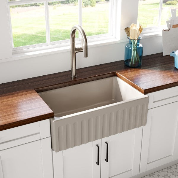 Latoscana LFS3018F 30" Silver Reversible Smooth or Fluted Fireclay Farmhouse Sink