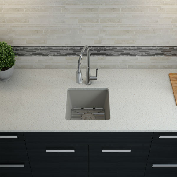 Lexicon Platinum 15" Concrete Quartz Single Composite Sink w/ Grid LP-1515 - Annie & Oak