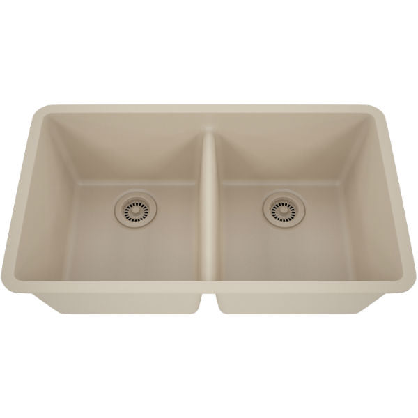 Lexicon Platinum 32" Beige Quartz Double Bowl Composite Sink with Strainer LP-5050 - Annie & Oak