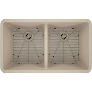Lexicon Platinum 32" Beige Quartz Double Bowl Composite Sink with Strainer LP-5050 - Annie & Oak