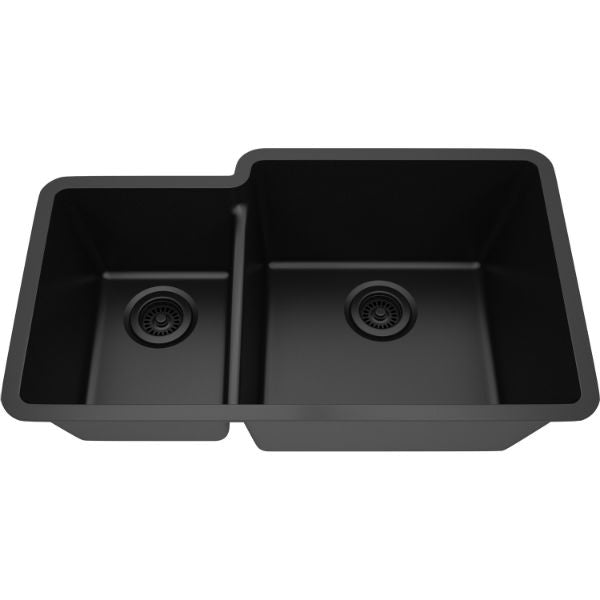 Lexicon Platinum 32" Black Quartz Double Bowl Composite Sink w/ Grid LP-4060 - Annie & Oak