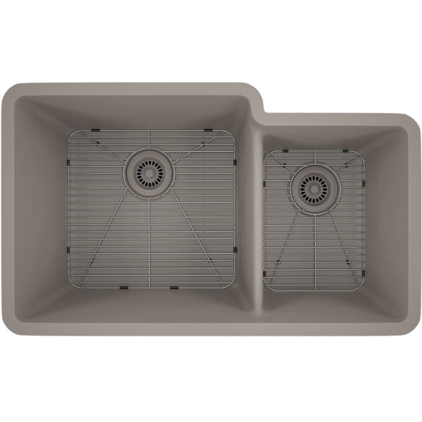 Lexicon Platinum 32" Concrete Quartz Double Bowl Composite Sink w/ Grid LP-6040 - Annie & Oak