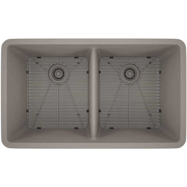 Lexicon Platinum 32" Concrete Quartz Double Bowl Composite Sink with Strainer LP-5050 - Annie & Oak