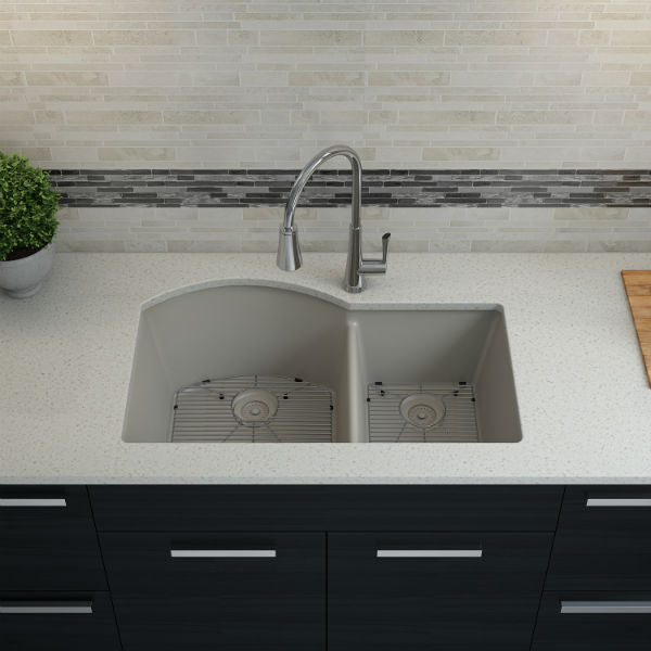 Lexicon Platinum 32" Concrete Quartz Double Composite Sink w/ Grid LP-7030 - Annie & Oak