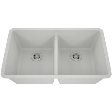 Lexicon Platinum 32" White Quartz Double Bowl Composite Sink with Strainer LP-5050 - Annie & Oak