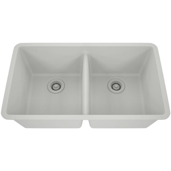 Lexicon Platinum 32" White Quartz Double Bowl Composite Sink with Strainer LP-5050 - Annie & Oak