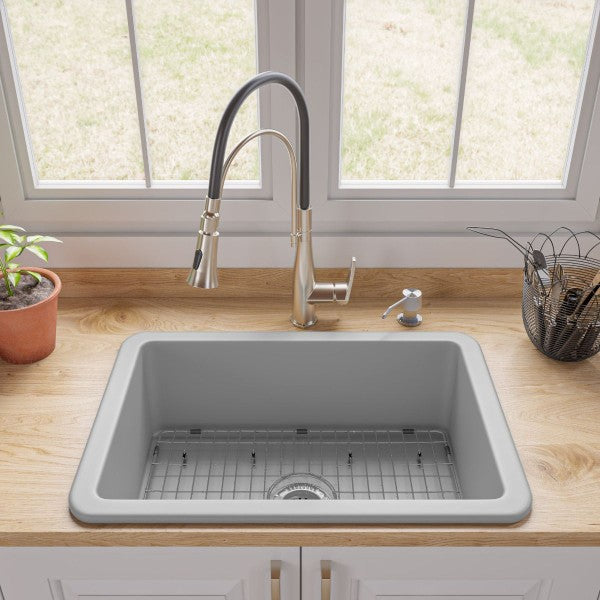 ALFI Brand ABF2718UD 27" Matte Gray Single Bowl Fireclay Undermount Fireclay Kitchen Sink