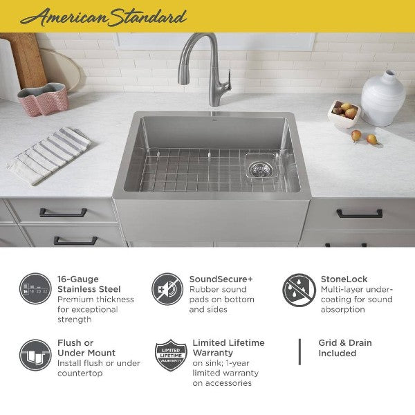 American Standard Avery 30" Stainless Steel Single Bowl Farmhouse Sink - Annie & Oak