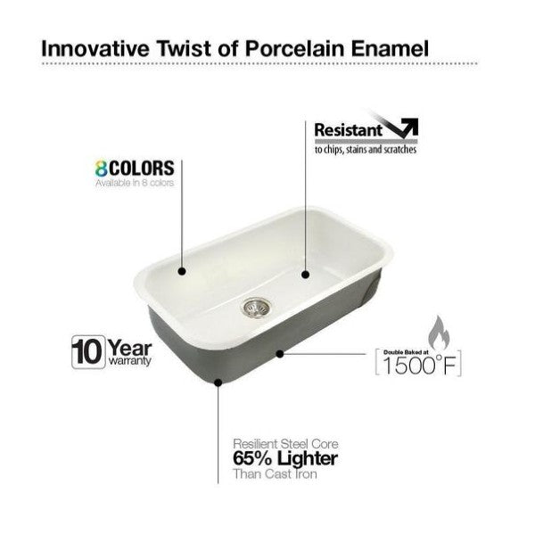 Houzer PCG-3600 WH 31" White Single Bowl Porcelain Enamel Steel Undermount Sink