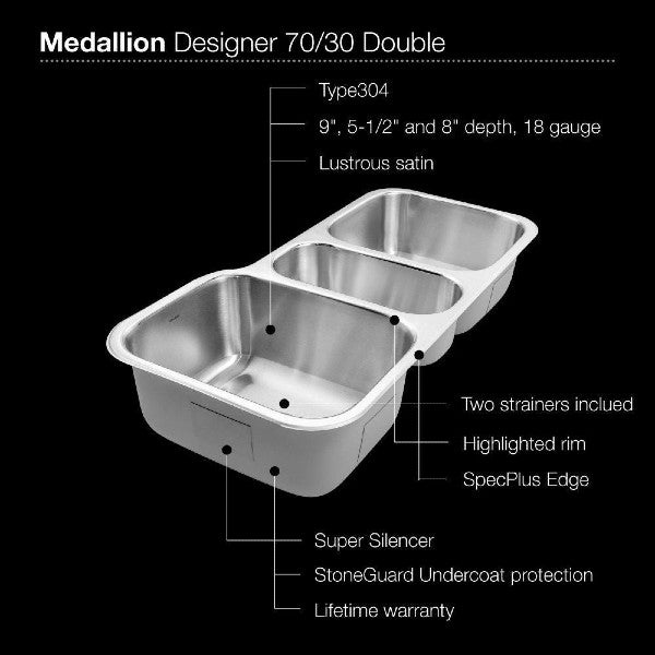 Houzer MGT-4120-1 40" Stainless Steel Triple Bowl Undermount Kitchen Sink