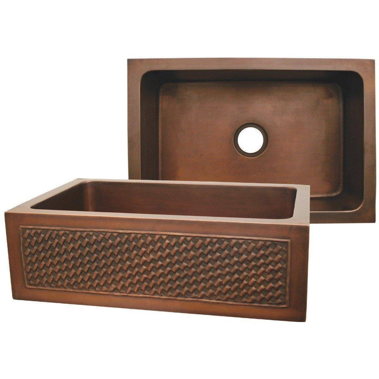 Whitehaus WH3020COFCBW 30" Copper Single Bowl Farmhouse Sink w/ Basket Weave Design - Annie & Oak